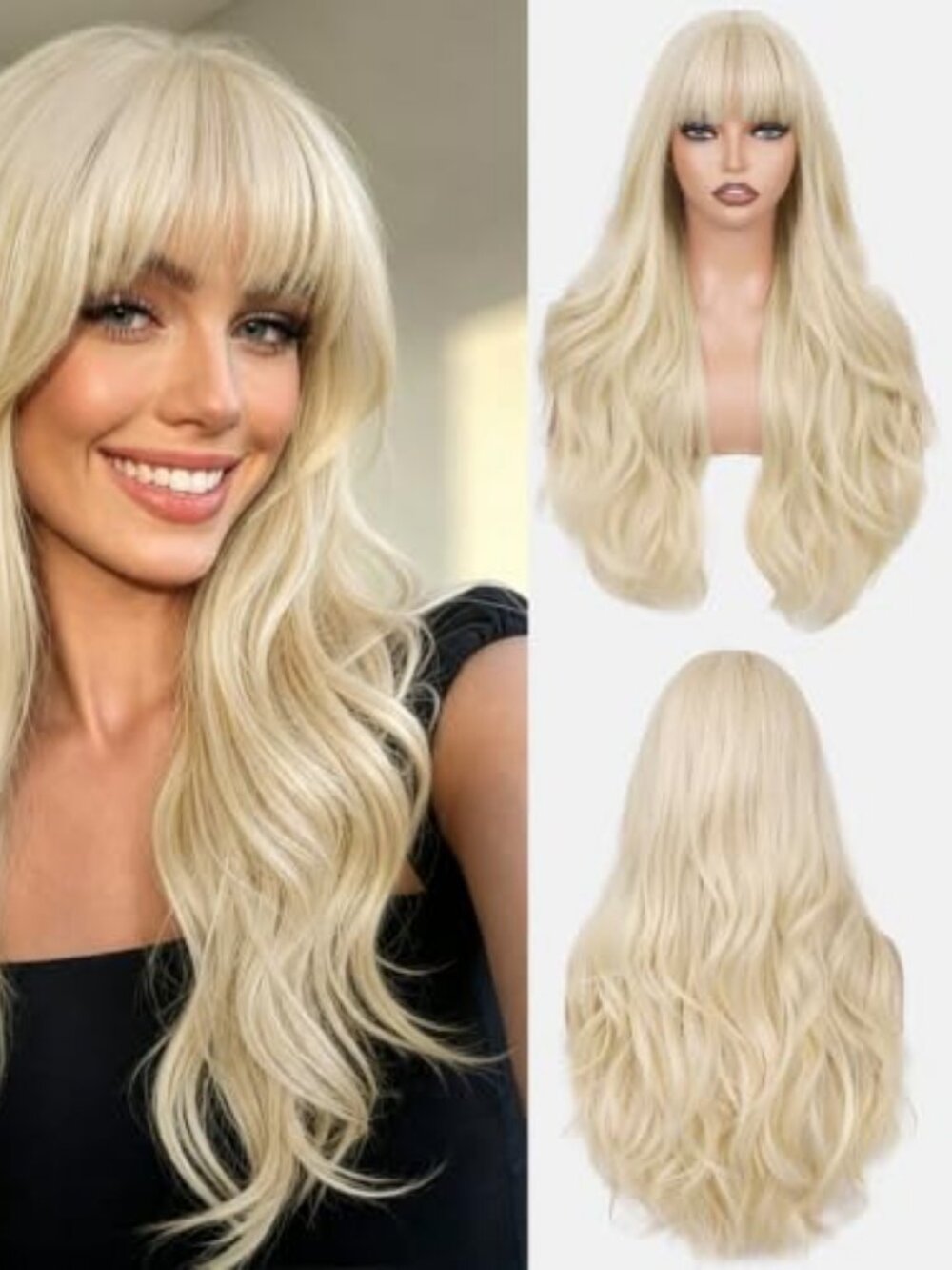 Blonde Wig with Bangs Long Wavy Blonde Wig for Women Natural Looking | 26 Inches
